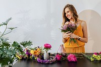 Woman with a bouquet of beautiful flowers