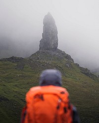 Hiker at The Storr on Isle of Skye, Scotland