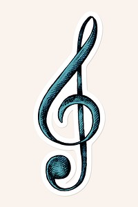 Cartoon blue treble clef note sticker
