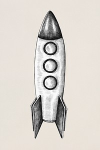 Hand drawn rocket sticker black and white