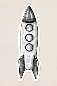 Psd vintage cartoon rocket sticker black and white