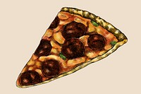 Hand drawn pepperoni pizza slice illustration