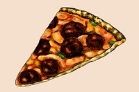 Hand drawn pepperoni pizza slice vector