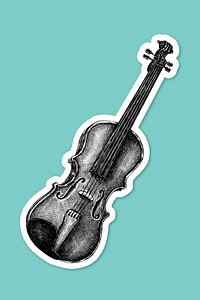 Hand drawn violin sticker on blue background