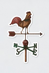 Hand drawn weathercock sticker with a white border
