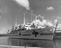 USS Haven recently de-mothballed moored at Pearl Harbor, Territory of Hawaii. [Hospital ships. Transport of sick and wounded.][Scene. Korean War] Haven (AH-12). 10/09/1950; USN 422020;. Original public domain image from Flickr