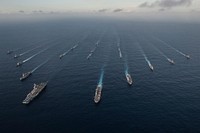 151123-N-OI810-363 WATERS SOUTH OF JAPAN (Nov. 23, 2015) The Ronald Reagan Carrier Strike Group (CSG) is underway in formation with Japan Maritime Self-Defense Force ships for a photo exercise during Annual Exercise 16.