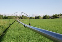 Wheel-line irrigation near Bozeman, Montana. June 2015. Original public domain image from Flickr