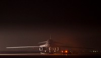 U.S. Air Force personnel prepare a B-1B Lancer aircraft with the 337th Test and Evaluation Squadron for an early morning sortie at Andersen Air Force Base, Guam, Sept. 23, 2018, during Valiant Shield.