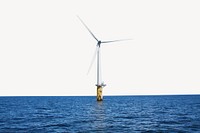 Wind turbine floating on ocean, renewable energy psd