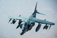 A U.S. Marine Corps AV-8B Harrier separates from a KC-10 Extender after receiving fuel during a mission in support of Combined Joint Task Force-Operation Inherent Resolve over Iraq, Feb. 22, 2017.The KC-10 Extender offloaded 126,000 pounds of fuel to multi-national Coalition aircraft working to weaken and destroy Islamic State in Iraq and the Levant operations in the Middle East region and around the world.
