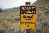2017-08-30-FS-Bridger-Teton NF-CP-ET5A5009Property Boundary sign on the Bridger-Teton National Forest. Photo taken August 29, 2017. Forest Service photo by Charity Parks. Original public domain image from Flickr