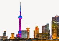 Shanghai city Oriental Pearl Tower collage element psd