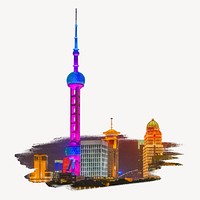 Shanghai city Oriental Pearl Tower collage element psd