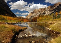 Fall colors and reflection on a beaver pond in Lamoille Canyon, Ruby Mountains District, Humboldt-Toiyabe National Forest, Nevada, October 3, 2010. (Forest Service photo by Susan Elliott). Original public domain image from Flickr