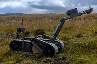 KEFLAVIK, Iceland (Sept. 11, 2019) &not;&ndash; An Explosive Ordnance Disposal Technician, assigned to Explosive Ordnance Disposal Mobile Unit (EODMU) 8, utilizes a SUG-V robot to gain information on a simulated improvised explosive device (IED) during exercise Northern Challenge 2019 in Keflavik, Iceland, Sept. 11, 2019.