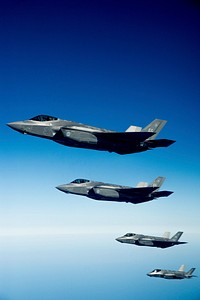 Several U.S. Air Force F-35A Lightning II aircraft assigned to the 58th Fighter Squadron, 33rd Fighter Wing fly in formation following an aerial refueling qualification mission over Eglin Air Force Base, Fla., May 14, 2013.