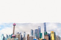 Skyline background Shanghai daytime, torn paper effect