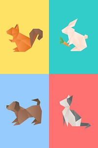 Colorful animals origami craft psd cut out set
