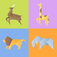 Animals paper craft psd polygon illustration set