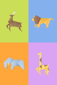 Animals origami paper polygon psd illustration set
