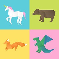Origami animals geometric psd cut out side view set