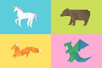 Cute animals craft vector geometric cut out mixed