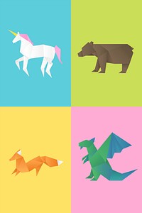 Colorful animals origami craft cut out collection