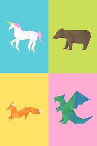 Paper craft animals vector illustration side view mixed