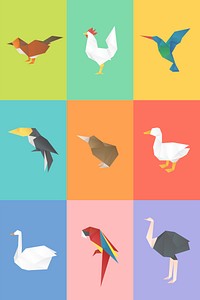 Animals paper craft vector polygon illustration collection