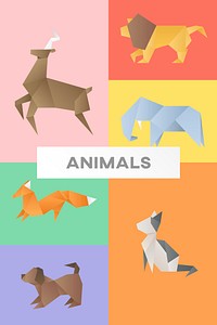 Animals origami paper polygon psd illustration collection