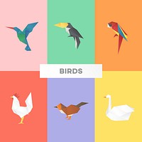 Birds origami paper polygon illustration collection