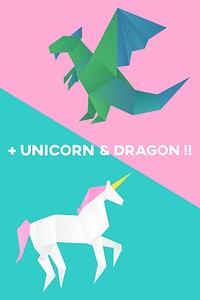 Mythical animals origami psd paper craft collection