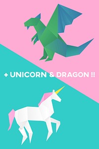 Mythical animals origami vector paper craft set