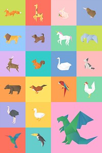 Origami animals paper craft vector cut out collection