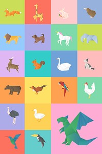 Colorful animals origami psd paper craft collection