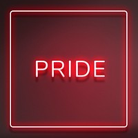PRIDE neon word typography on a red background