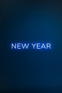NEW YEAR neon word typography on a blue background