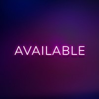 AVAILABLE neon word typography on a purple background