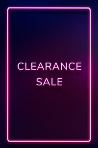 CLEARANCE SALE neon word typography on a purple background