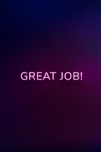 GREAT JOB neon word typography on a purple background
