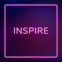 INSPIRE neon word typography on a purple background