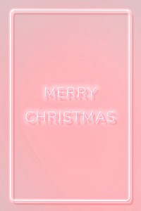 Merry Christmas neon word typography on a pink background