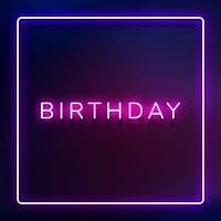 Glowing neon birthday typography on purple background