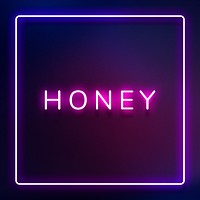Honey neon pink text in frame on indigo blue background