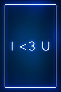 Glowing I&lt;3U neon typography on a blue  background