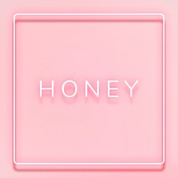Honey neon pink text in frame on pastel pink background