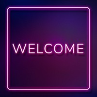 Retro purple neon welcome frame lettering