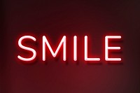 Red neon sign smile word typography