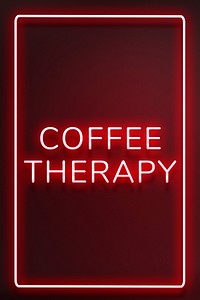 Red neon coffee therapy lettering typography framed